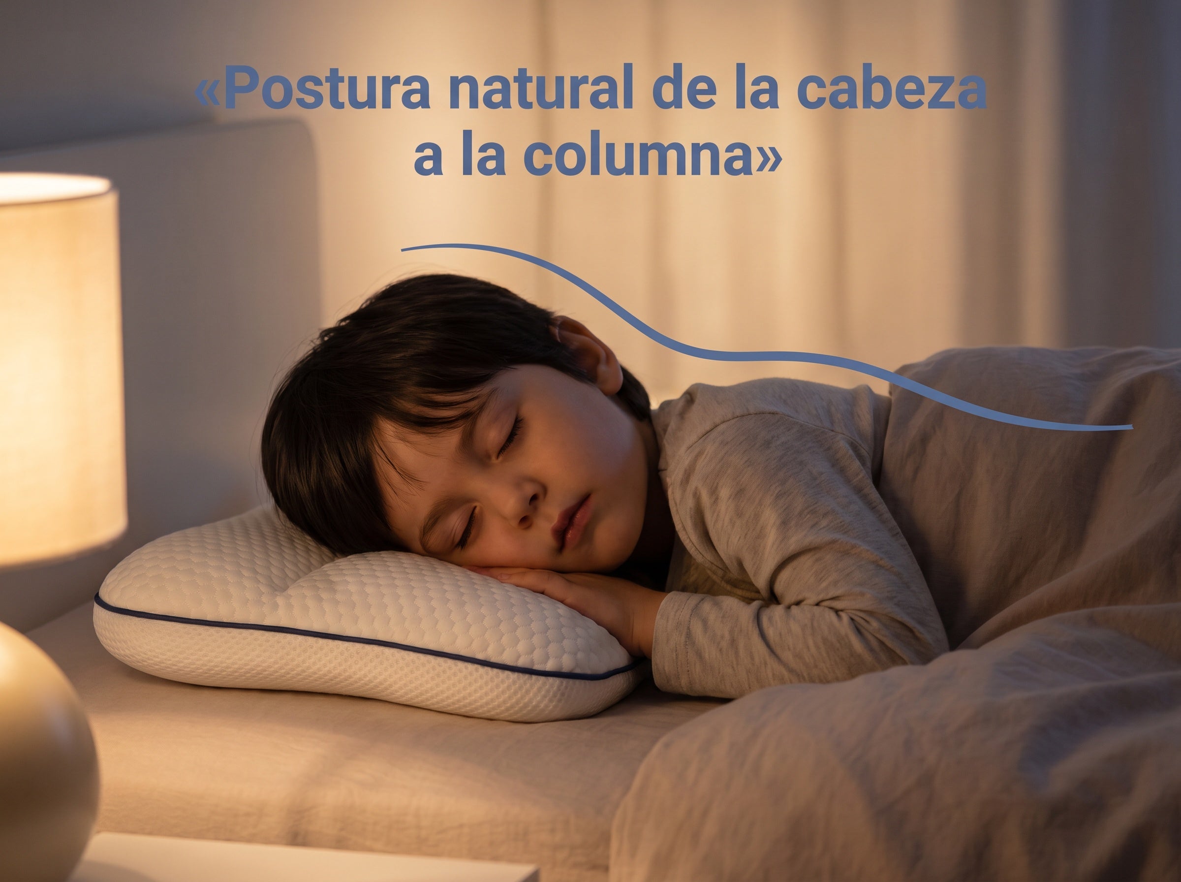 Niño durmiendo de lado con el cuello alineado sobre la almohada FOCUS