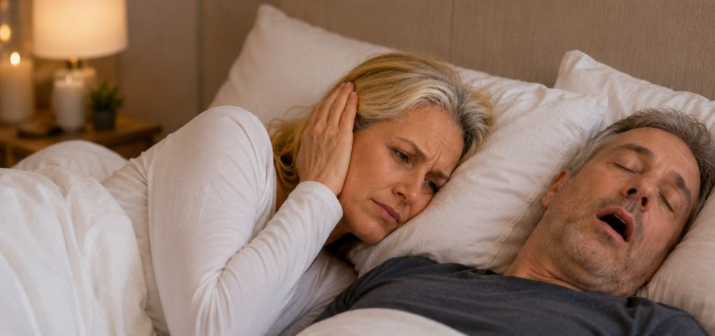 Ella despierta tapándose el oído mientras él ronca